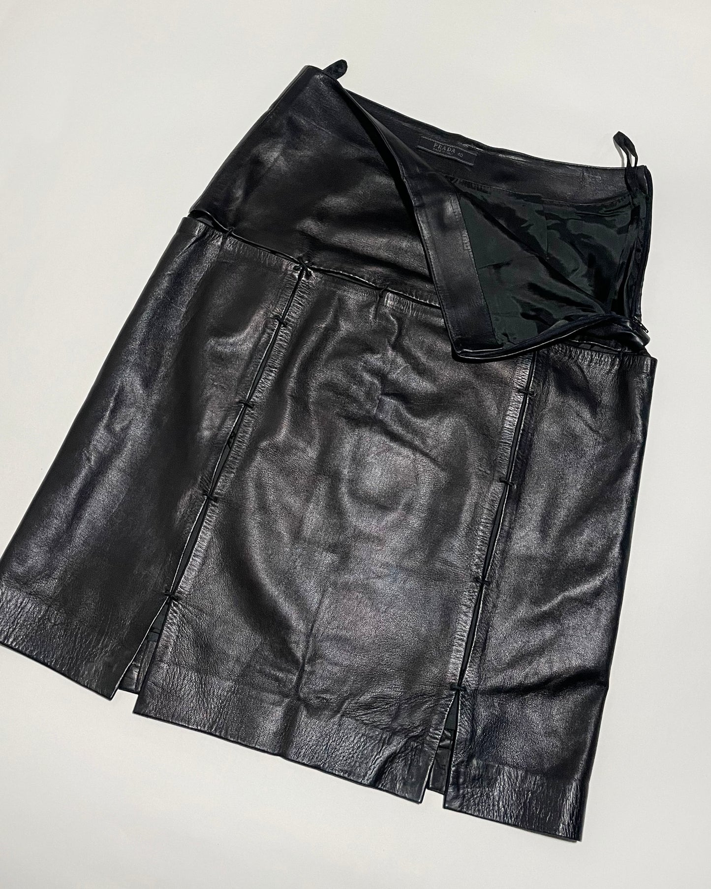 Prada Fall 1998 Runway Panelled Leather Skirt