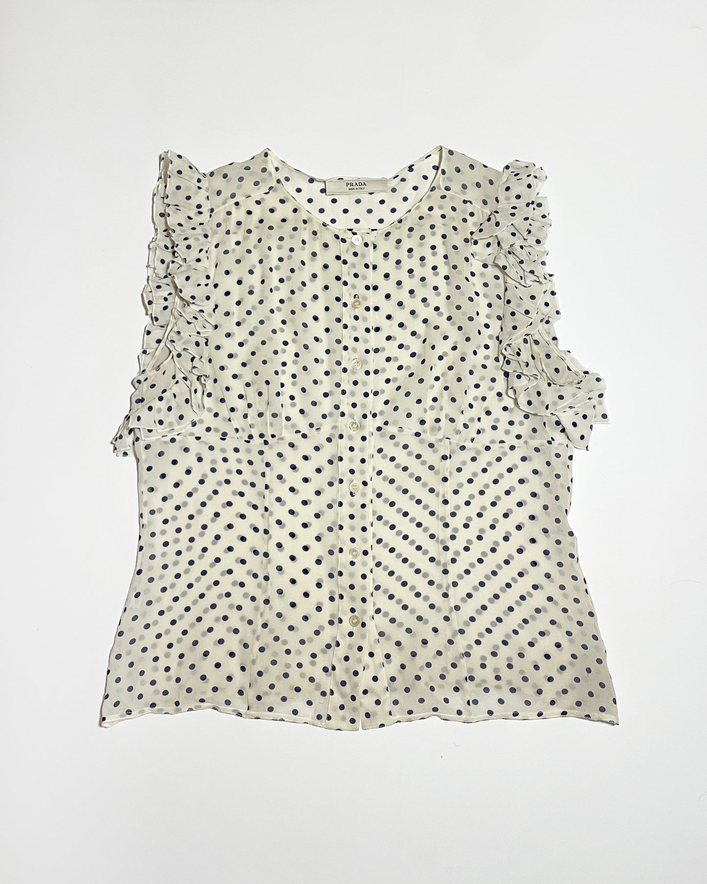 Prada Re- Edition Spring 2000 Polka Dots Ruffle Top