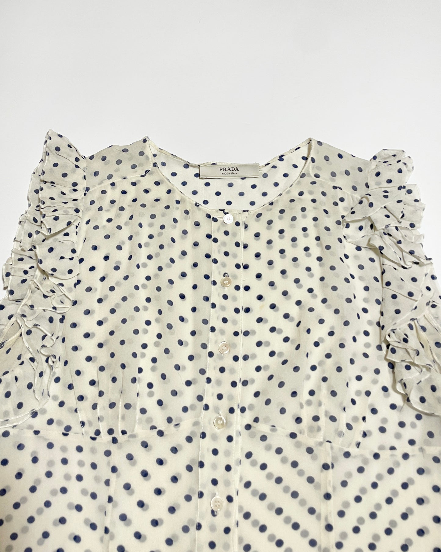 Prada Re- Edition Spring 2000 Polka Dots Ruffle Top