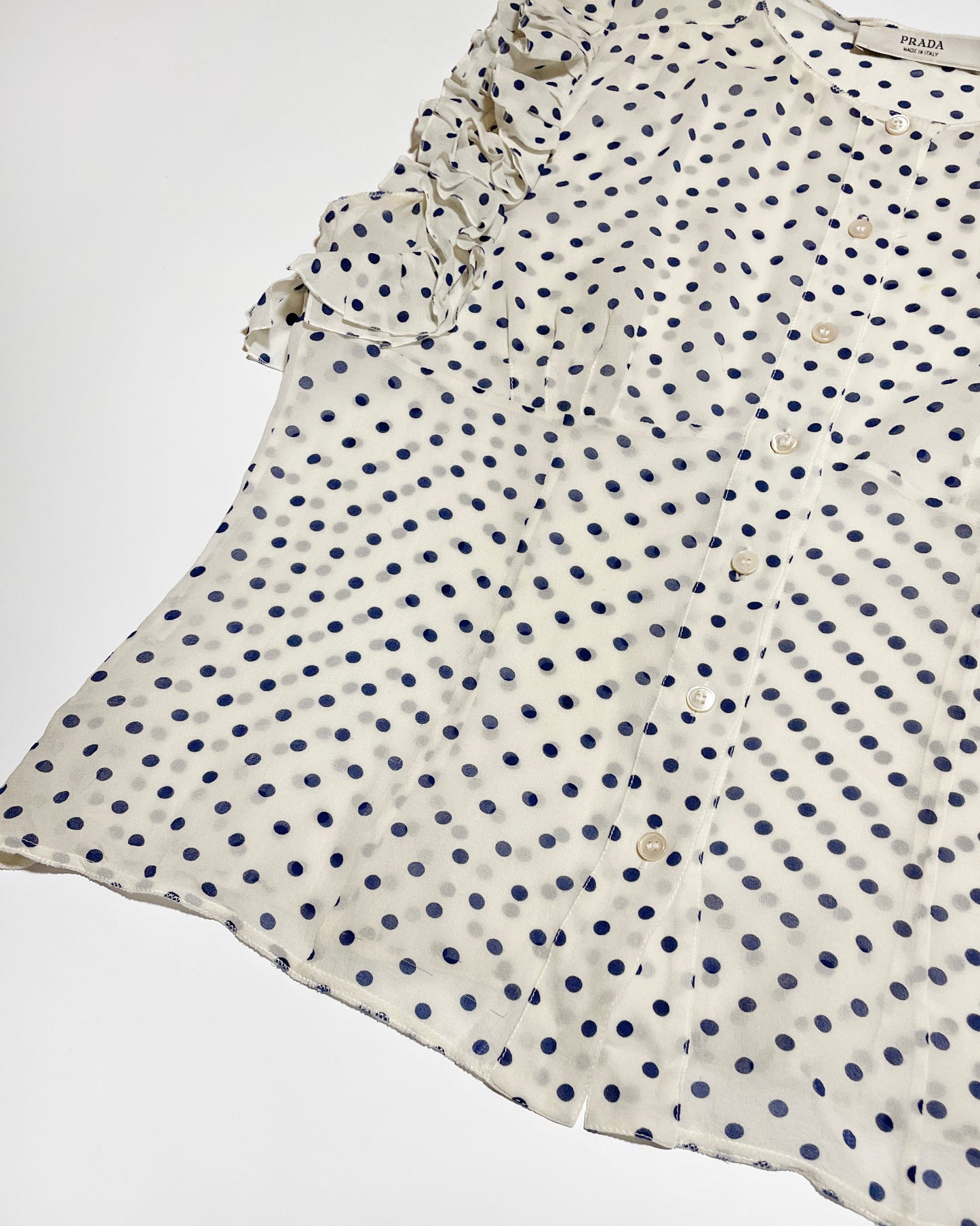 Prada Re- Edition Spring 2000 Polka Dots Ruffle Top